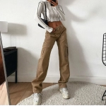 Vintage Brown Loose Trousers Women Wide Leg Cargo Pants Low Waist Straight Denim Jeans Pants