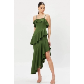 Summer French Elegant Luxury Vintage Irregular Flare Hem Women Slip Dress